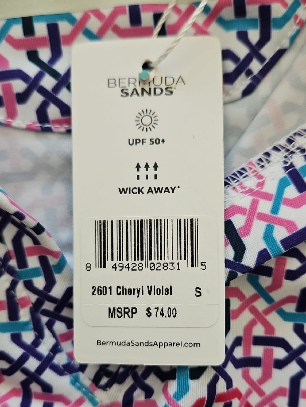 Bermuda Sands Short Sleeve UPF 50+ Cheryl Golf Top: Violet Print: Size- Small - Picture 9 of 15